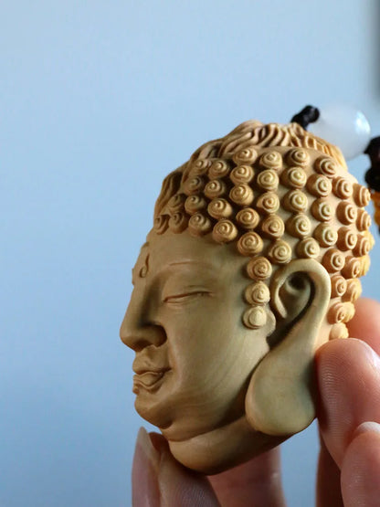 Small leaf boxwood carving craft Wenplay hand  piece solid wood plate  play pendant gift wooden Buddha  between a thought