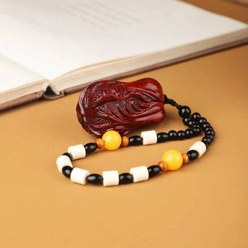 Small leaf red sandalwood handlebars, wooden carving handicrafts, small ornaments, solid wood carvings, mahogany handlebars,