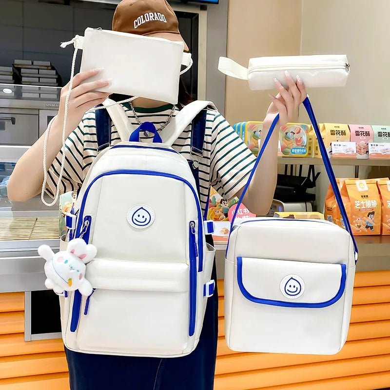 Smiling face printing 4 Pcs Sets Children's School Backpack Kawaii Women's Backpack Bookbag School Bags for Teens Girls Mochilas
