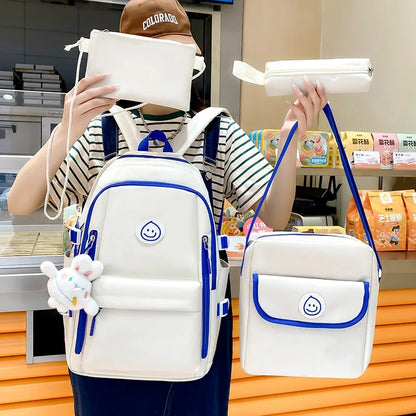 Smiling face printing 4 Pcs Sets Children's School Backpack Kawaii Women's Backpack Bookbag School Bags for Teens Girls Mochilas