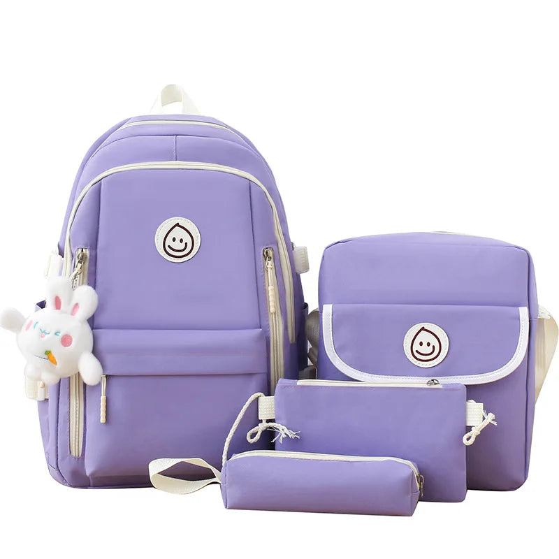 Smiling face printing 4 Pcs Sets Children's School Backpack Kawaii Women's Backpack Bookbag School Bags for Teens Girls Mochilas
