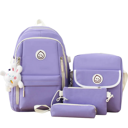 Smiling face printing 4 Pcs Sets Children's School Backpack Kawaii Women's Backpack Bookbag School Bags for Teens Girls Mochilas