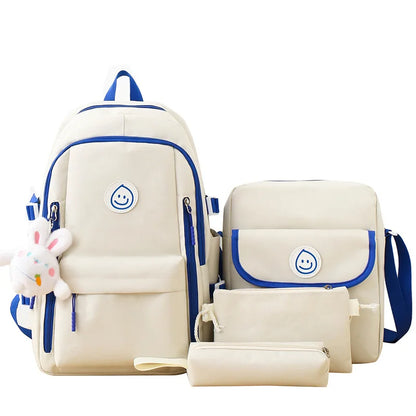 Smiling face printing 4 Pcs Sets Children's School Backpack Kawaii Women's Backpack Bookbag School Bags for Teens Girls Mochilas