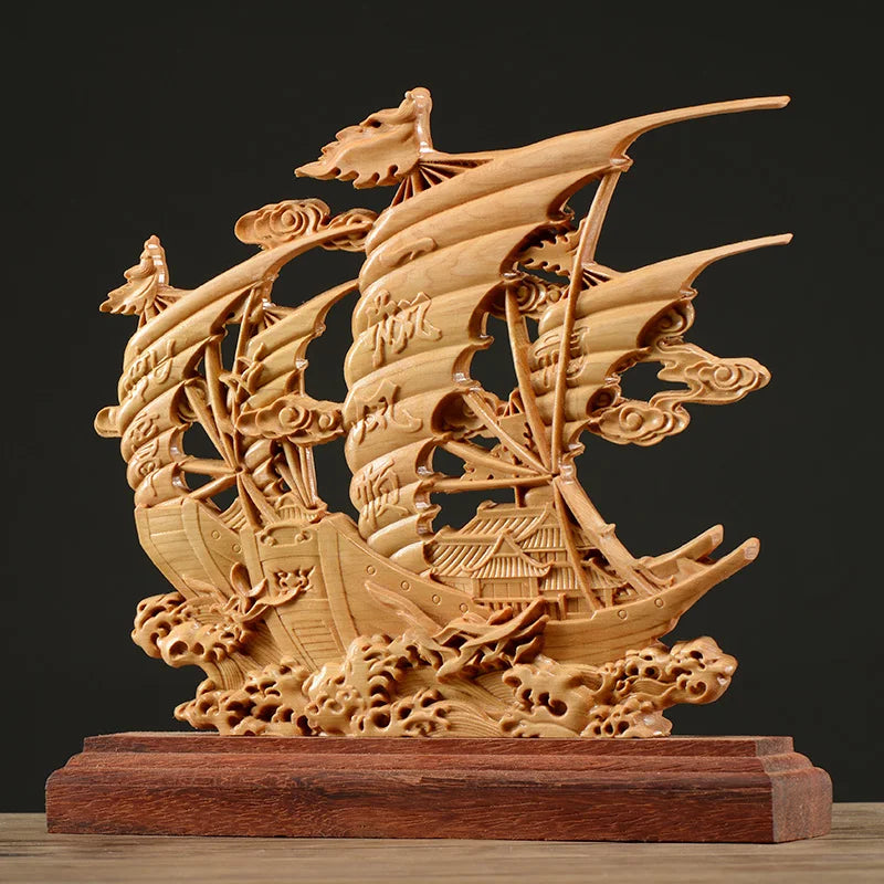 Smooth Sailing Sailboat ornament- solid wood carving crafts Best Decorations for Home Living Room Office