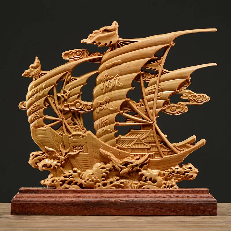 Smooth Sailing Sailboat ornament- solid wood carving crafts Best Decorations for Home Living Room Office