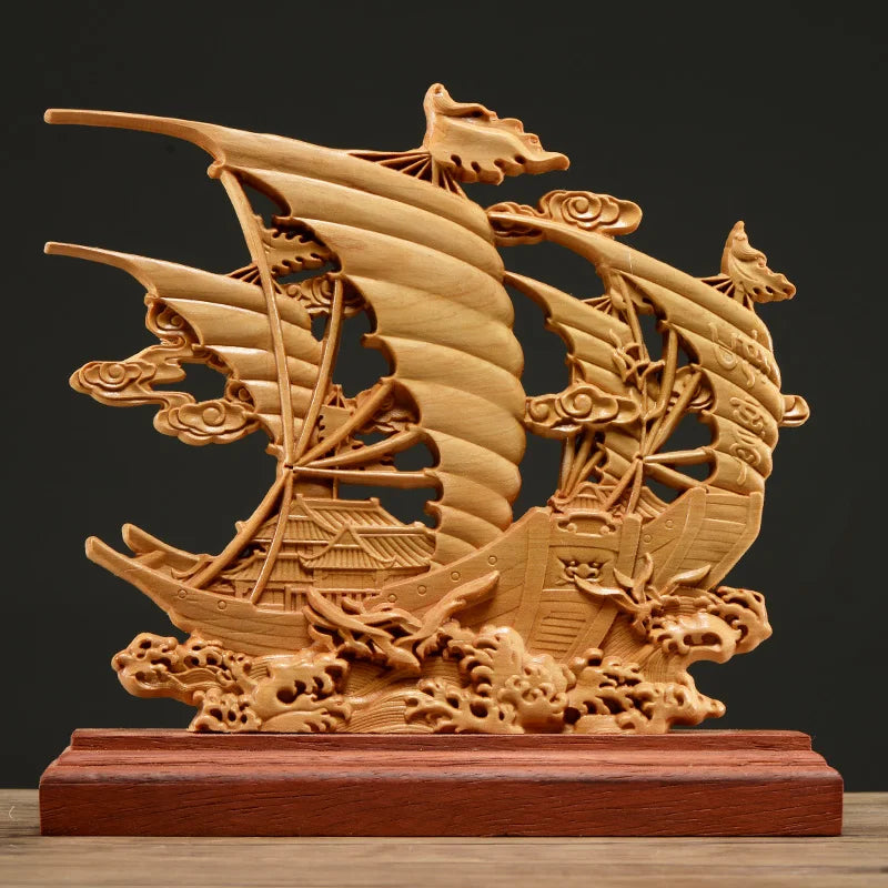 Smooth Sailing Sailboat ornament- solid wood carving crafts Best Decorations for Home Living Room Office