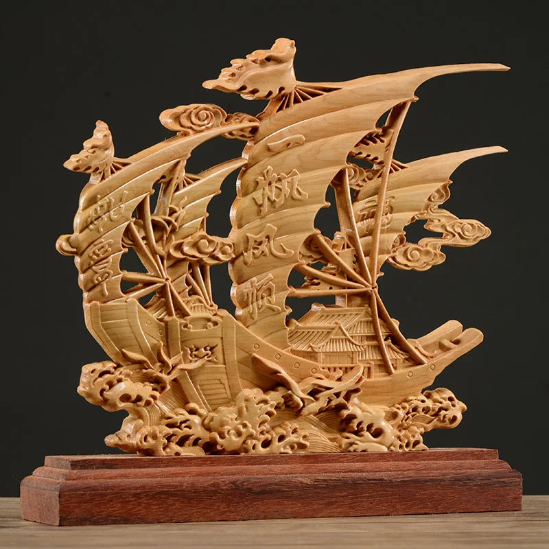 Smooth Sailing Sailboat ornament- solid wood carving crafts Best Decorations for Home Living Room Office