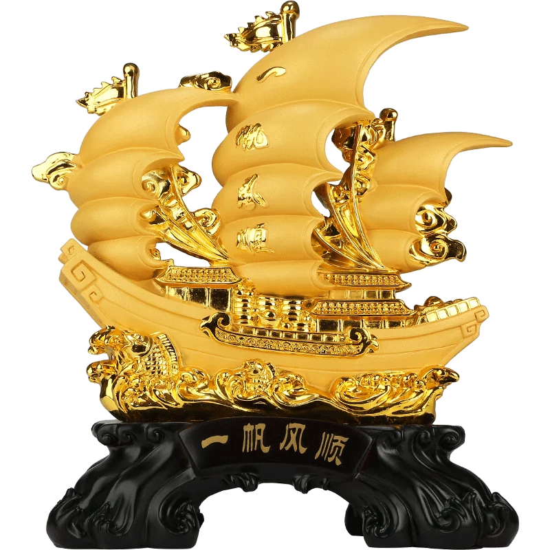 Smooth sailing dragon boat sailboat decoration，Resin Crafts，Home Living Room Office Lucky Statue, Housewarming dragon boat gift