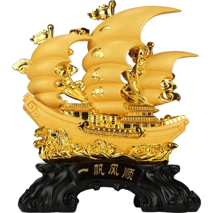 Smooth sailing dragon boat sailboat decoration，Resin Crafts，Home Living Room Office Lucky Statue, Housewarming dragon boat gift
