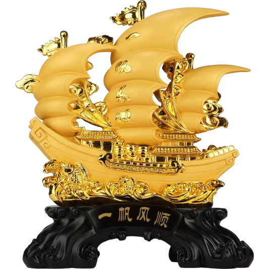Smooth sailing dragon boat sailboat decoration，Resin Crafts，Home Living Room Office Lucky Statue, Housewarming dragon boat gift