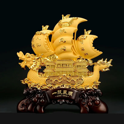 Smooth sailing dragon boat sailboat decoration，Resin Crafts，Home Living Room Office Lucky Statue, Housewarming dragon boat gift