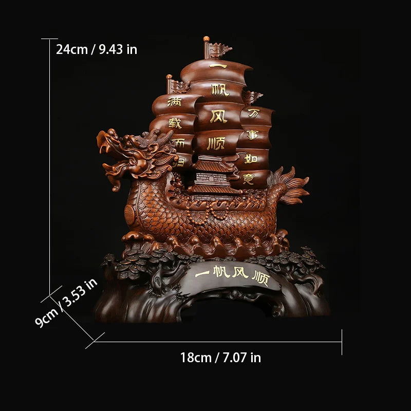 Smooth sailing dragon boat sailboat decoration，Resin Crafts，Home Living Room Office Lucky Statue, Housewarming dragon boat gift