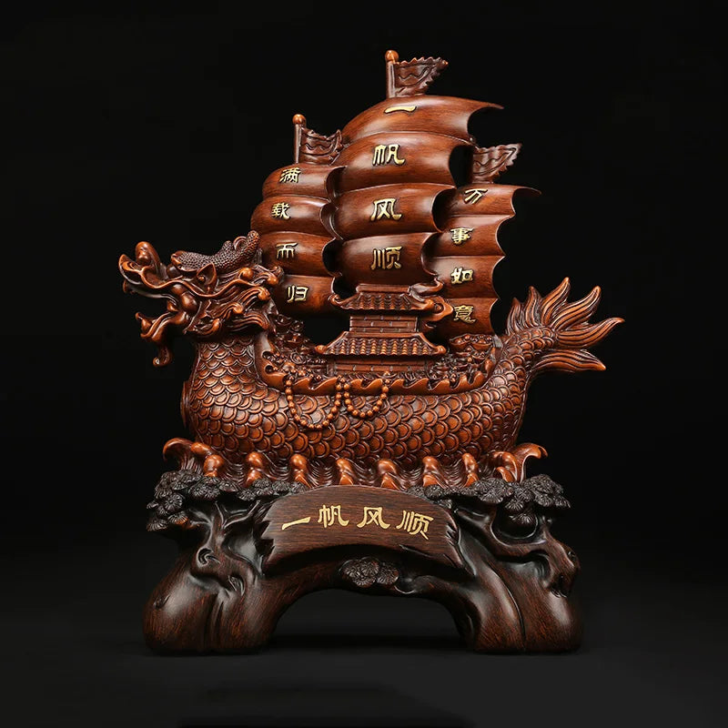 Smooth sailing dragon boat sailboat decoration，Resin Crafts，Home Living Room Office Lucky Statue, Housewarming dragon boat gift