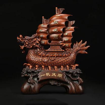 Smooth sailing dragon boat sailboat decoration，Resin Crafts，Home Living Room Office Lucky Statue, Housewarming dragon boat gift