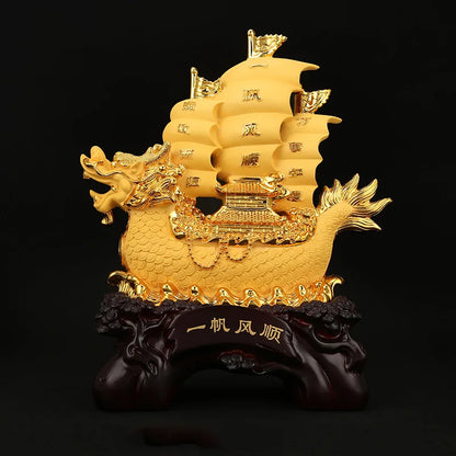Smooth sailing dragon boat sailboat decoration，Resin Crafts，Home Living Room Office Lucky Statue, Housewarming dragon boat gift