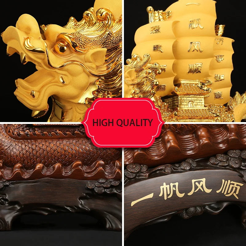 Smooth sailing dragon boat sailboat decoration，Resin Crafts，Home Living Room Office Lucky Statue, Housewarming dragon boat gift
