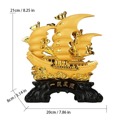 Smooth sailing dragon boat sailboat decoration，Resin Crafts，Home Living Room Office Lucky Statue, Housewarming dragon boat gift