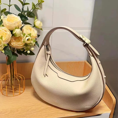 Soft Cow Leather Half Moon Bag Women Fresh Sweet Solid Handbags Female Large Capacity Commuter Purses Clutch 2024 New Bolsos