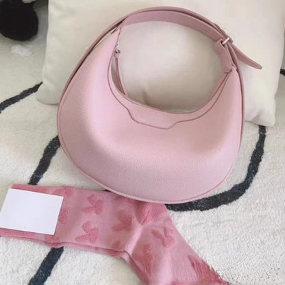 Soft Cow Leather Half Moon Bag Women Fresh Sweet Solid Handbags Female Large Capacity Commuter Purses Clutch 2024 New Bolsos