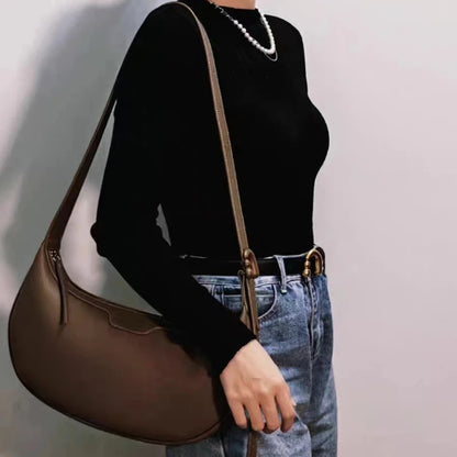 Soft Cow Leather Half Moon Bag Women Fresh Sweet Solid Handbags Female Large Capacity Commuter Purses Clutch 2024 New Bolsos