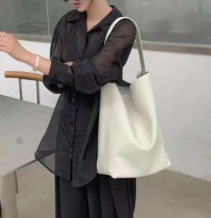 Soft Cowhdie Minimalism Women Bucket Bag Elegant French Style Lady Large Tote Bag Luxury Thick Real Leather Bag 2023