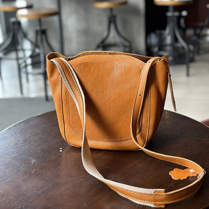 Soft Cowhide Crossbody Bag Women Japanese Simple Vintage Large Capacity Single Shoulder Handbagsall-match Large Capacity Purses