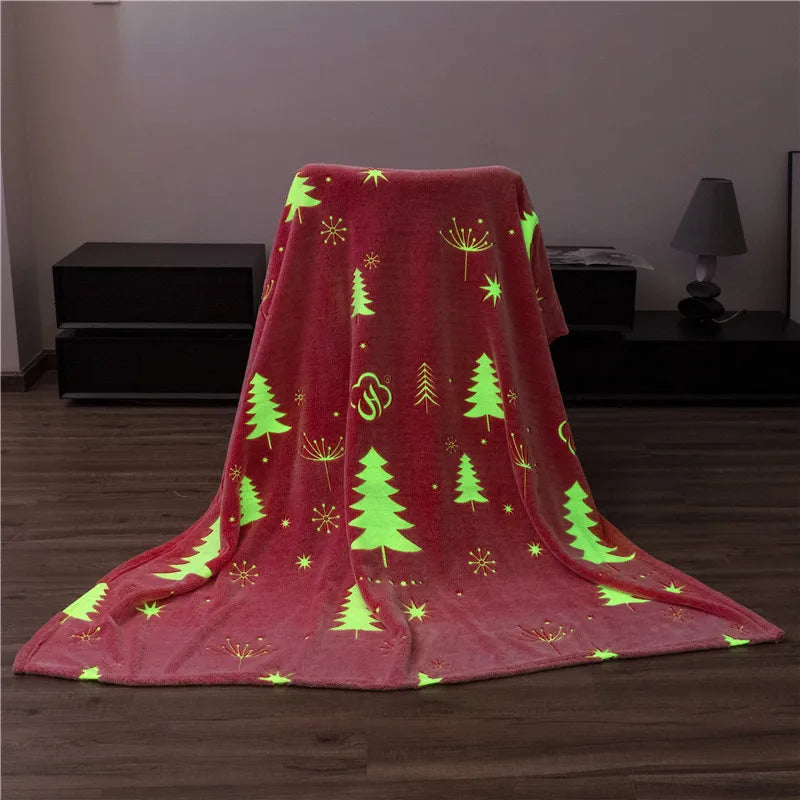 Soft Fleece Blanket Luminous Warm Flannel Blankets Glow In The Dark Stars Moon Print Sheet Sofa Bedspread Leisure Coverings Gift