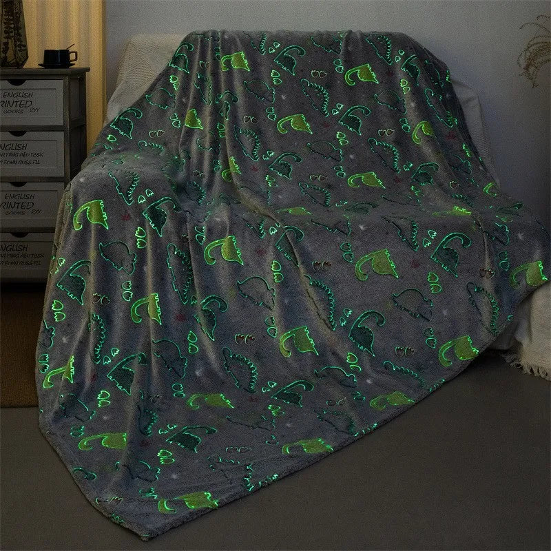 Soft Fleece Blanket Luminous Warm Flannel Blankets Glow In The Dark Stars Moon Print Sheet Sofa Bedspread Leisure Coverings Gift