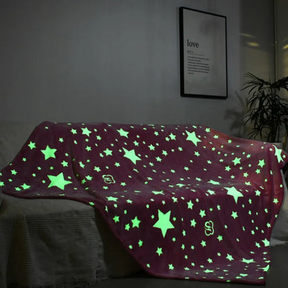 Soft Fleece Blanket Luminous Warm Flannel Blankets Glow In The Dark Stars Moon Print Sheet Sofa Bedspread Leisure Coverings Gift