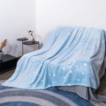 Soft Fleece Blanket Luminous Warm Flannel Blankets Glow In The Dark Stars Moon Print Sheet Sofa Bedspread Leisure Coverings Gift