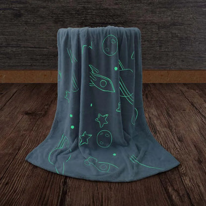 Soft Fleece Blanket Luminous Warm Flannel Blankets Glow In The Dark Stars Moon Print Sheet Sofa Bedspread Leisure Coverings Gift
