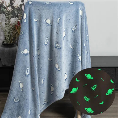 Soft Fleece Blanket Luminous Warm Flannel Blankets Glow In The Dark Stars Moon Print Sheet Sofa Bedspread Leisure Coverings Gift