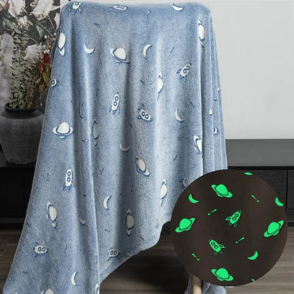 Soft Fleece Blanket Luminous Warm Flannel Blankets Glow In The Dark Stars Moon Print Sheet Sofa Bedspread Leisure Coverings Gift