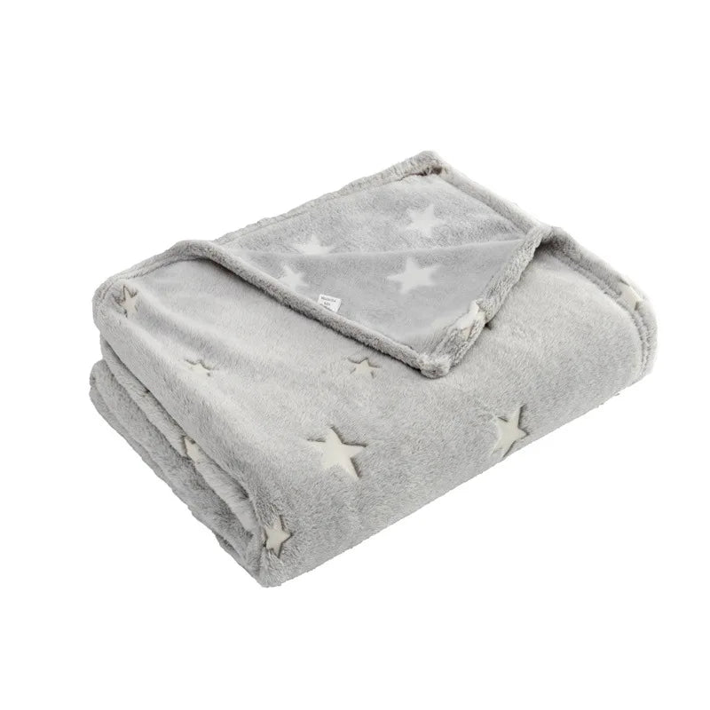 Soft Fleece Blanket Luminous Warm Flannel Blankets Glow In The Dark Stars Moon Print Sheet Sofa Bedspread Leisure Coverings Gift