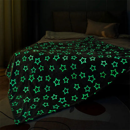 Soft Fleece Blanket Luminous Warm Flannel Blankets Glow In The Dark Stars Moon Print Sheet Sofa Bedspread Leisure Coverings Gift