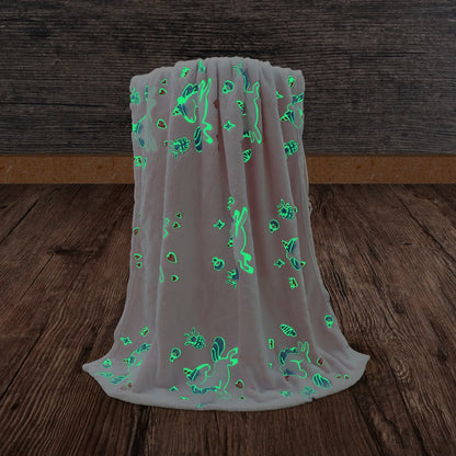 Soft Fleece Blanket Luminous Warm Flannel Blankets Glow In The Dark Stars Moon Print Sheet Sofa Bedspread Leisure Coverings Gift