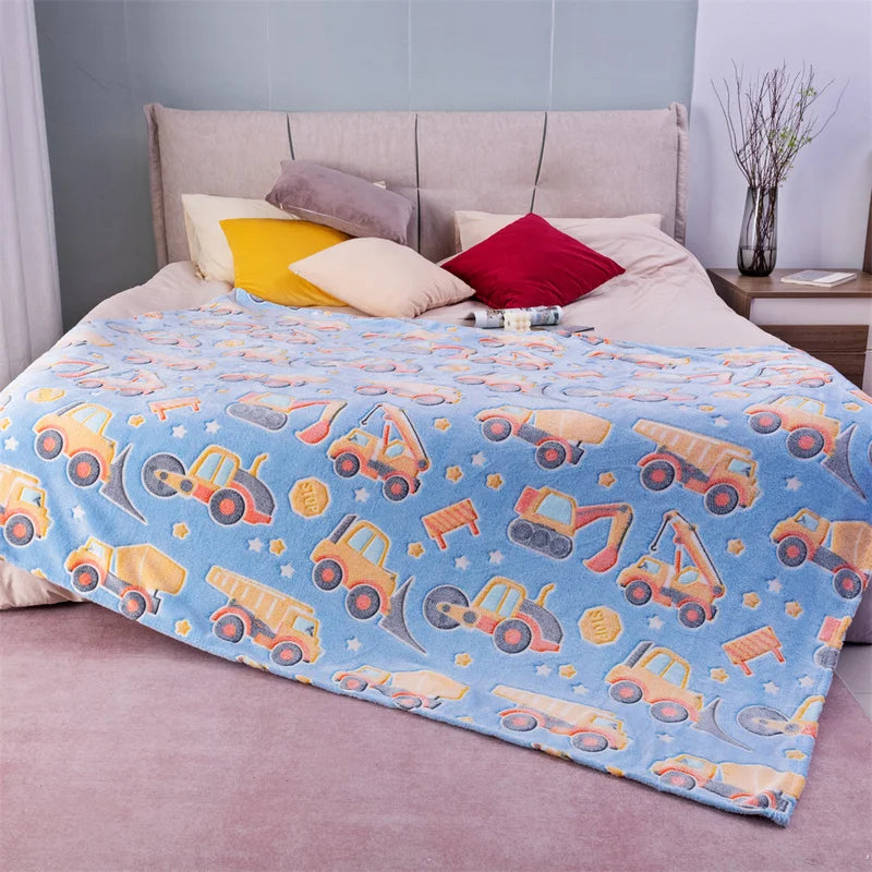 Soft Fleece Blanket Luminous Warm Flannel Blankets Glow In The Dark Stars Moon Print Sheet Sofa Bedspread Leisure Coverings Gift
