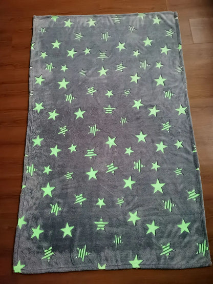 Soft Fleece Blanket Luminous Warm Flannel Blankets Glow In The Dark Stars Moon Print Sheet Sofa Bedspread Leisure Coverings Gift