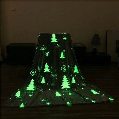 Soft Fleece Blanket Luminous Warm Flannel Blankets Glow In The Dark Stars Moon Print Sheet Sofa Bedspread Leisure Coverings Gift