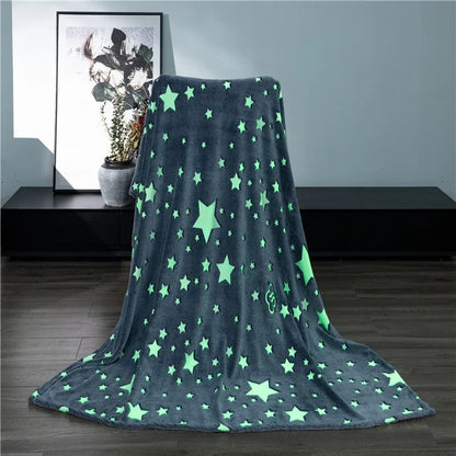 Soft Fleece Blanket Luminous Warm Flannel Blankets Glow In The Dark Stars Moon Print Sheet Sofa Bedspread Leisure Coverings Gift