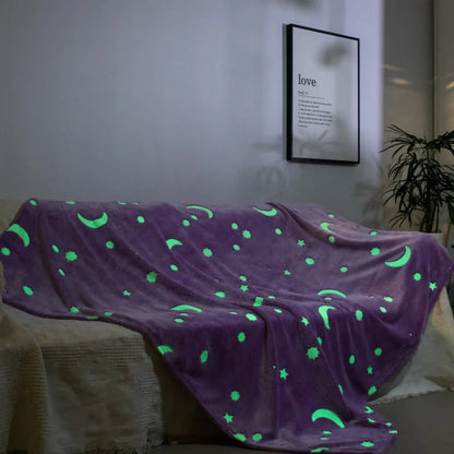 Soft Fleece Blanket Luminous Warm Flannel Blankets Glow In The Dark Stars Moon Print Sheet Sofa Bedspread Leisure Coverings Gift