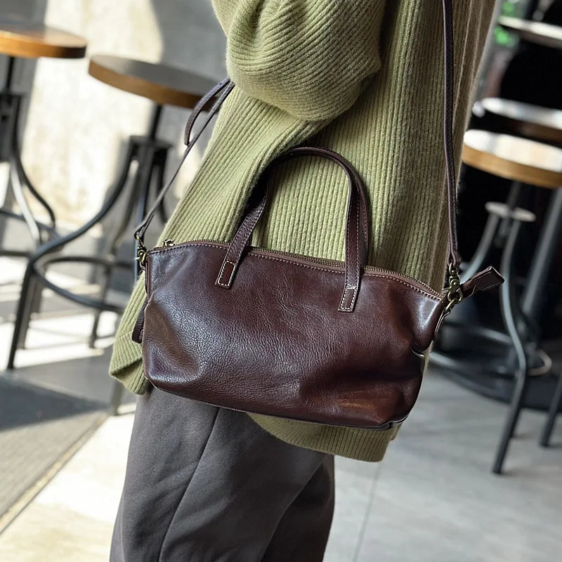 Soft Genuine Leather Large Capacity Hobos Exquisite Elegant Commuter Handbags Female Simple Leisure Fashion All-match Purses