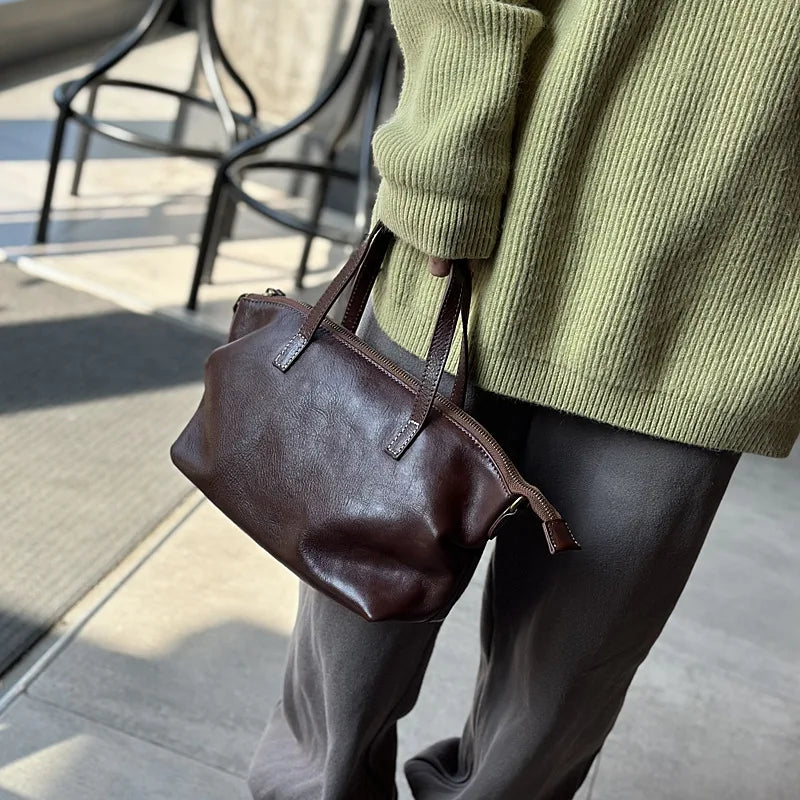 Soft Genuine Leather Large Capacity Hobos Exquisite Elegant Commuter Handbags Female Simple Leisure Fashion All-match Purses