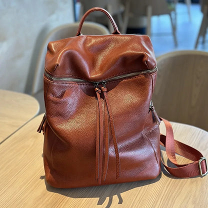 Soft Genuine Leather Vintage Backpacks Simple Practical Large Capacity Casual Travel Sgoulder Bags Versatile Fashion Bolsas