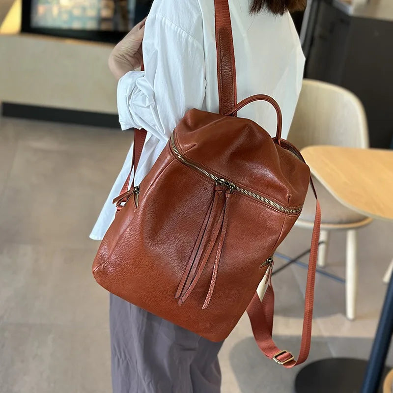 Soft Genuine Leather Vintage Backpacks Simple Practical Large Capacity Casual Travel Sgoulder Bags Versatile Fashion Bolsas