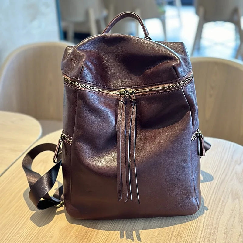 Soft Genuine Leather Vintage Backpacks Simple Practical Large Capacity Casual Travel Sgoulder Bags Versatile Fashion Bolsas