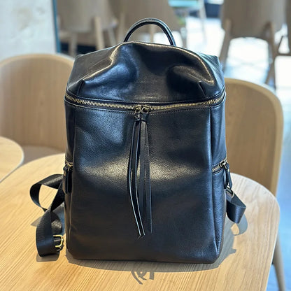 Soft Genuine Leather Vintage Backpacks Simple Practical Large Capacity Casual Travel Sgoulder Bags Versatile Fashion Bolsas