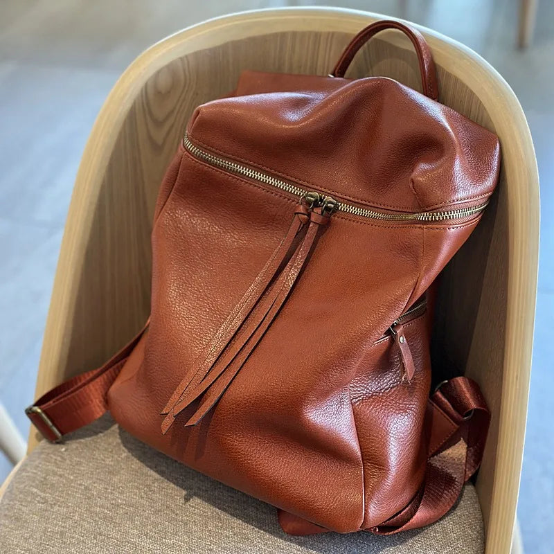 Soft Genuine Leather Vintage Backpacks Simple Practical Large Capacity Casual Travel Sgoulder Bags Versatile Fashion Bolsas