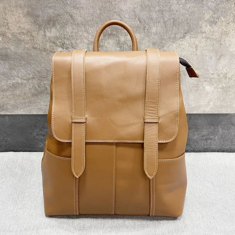 Soft Genuine Leather Vintage Ladies Backpack Female Large Capacity Practical Versatile Travel Bags Student Casual Backpack 2024