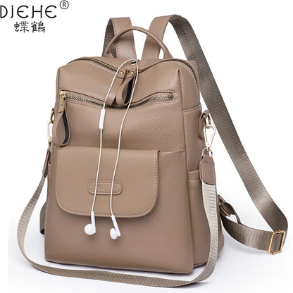 Soft Leather Backpack Women Solid Color Fashion Trend Large Capacity Ladies Travel Bag School Backpack for Teenage Girls 2023